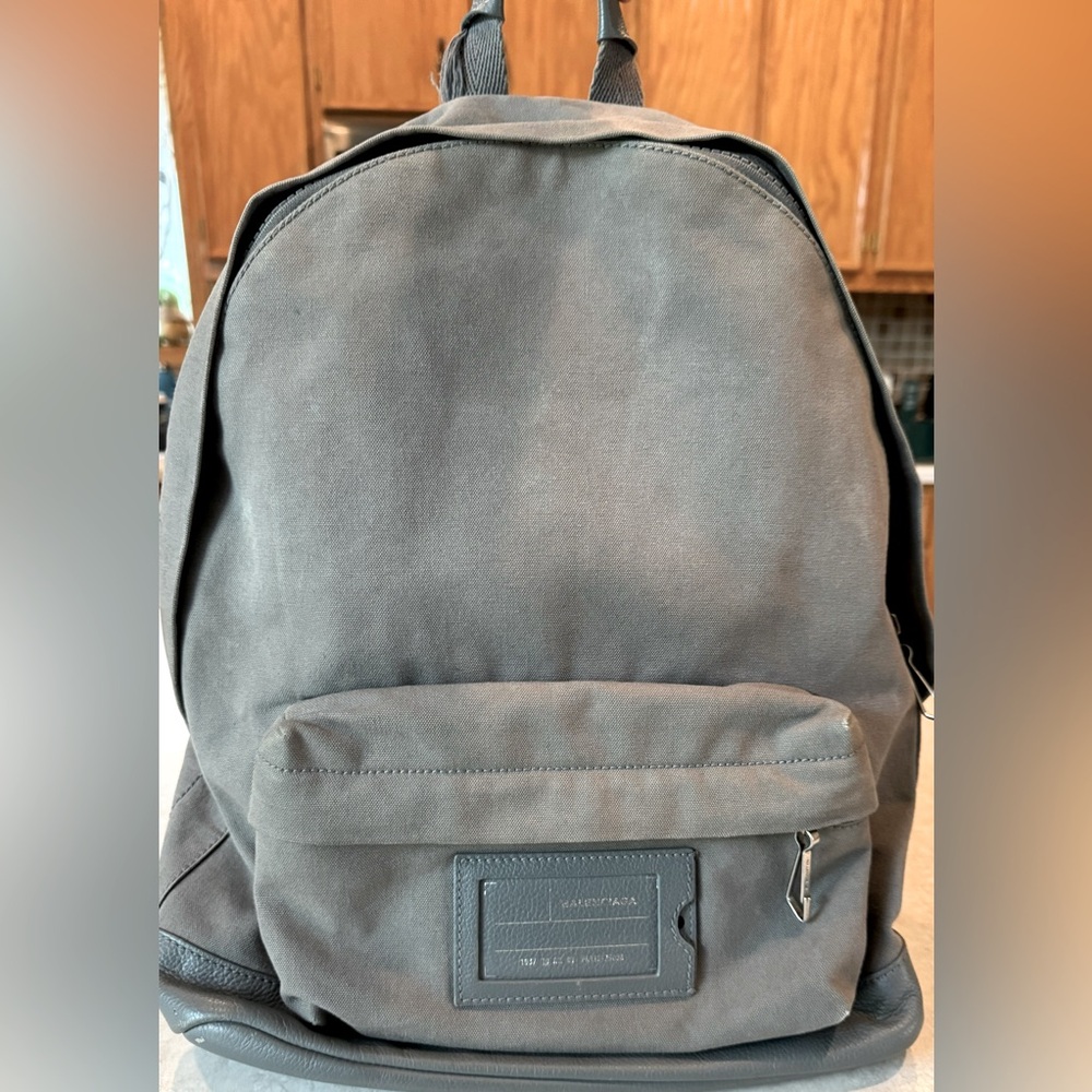 Authentic Balenciaga gray canvas and leather backpack
